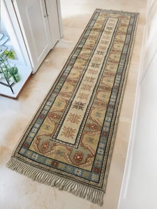 3x10 Vintage Turkish Runner Rug, Handmade Wool Modern Oushak Carpet - Picture 1 of 10