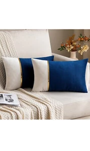  2 Packs Decorative Throw Pillow Covers 12x20 Inch for Living 12"x20" Navy Blue - Picture 1 of 8