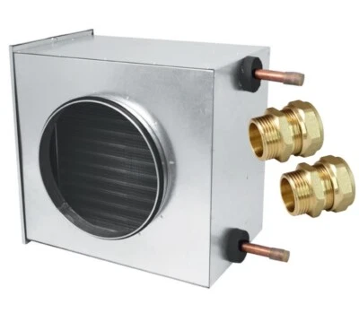 SYSTERM Wasser-Lufterhitzer Lüfter für Lüftungskanäle 100 - 315 mm + Messing Verbinder