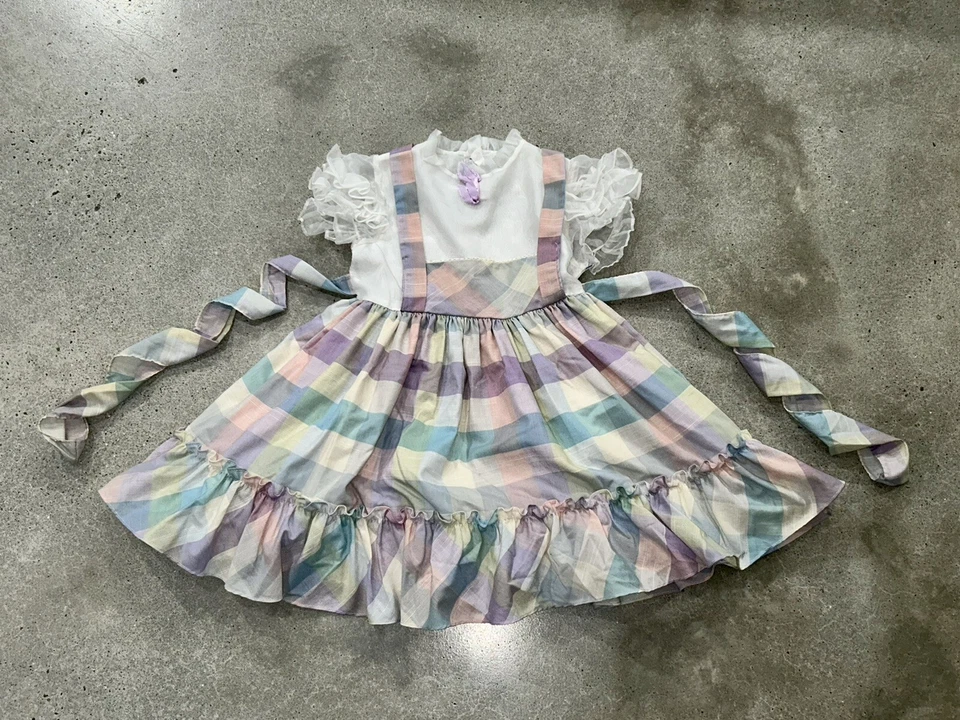Vintage Martha’s Miniatures Fussy Pastel Plaid Pinafore Dress 6X GUC Easter - Image 1 of 4