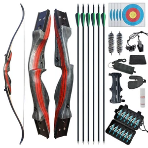 20-50lbs Wooden Bow Takedown Recurve 62" Arrow Arrowhead Set Archery Shoot - Picture 1 of 21