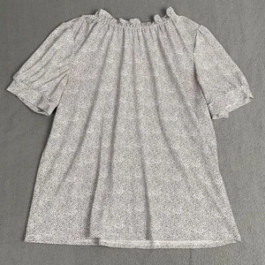 Adrianna Papell Top Women's size L Black/White Print Ruffled Collar Blouse - Picture 1 of 9