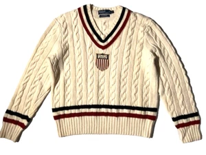 Vintage rare POLO RALPH LAUREN Wool Cashmere Cable Cricket Tennis Sweater sz XL - Picture 1 of 15