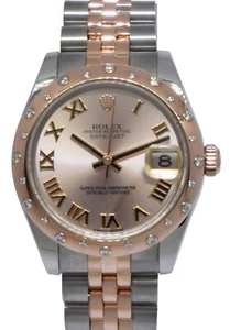 Rolex Datejust 18k Rose Gold/Steel Diamond Bezel Pink 31mm Watch +Card 178341 - Picture 1 of 11