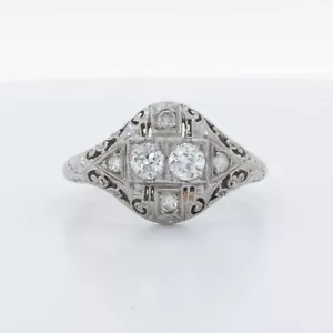Art Deco 19k White Gold Old European Diamond Pillowtop Ring Size 5.5 0.30ctw - Picture 1 of 5