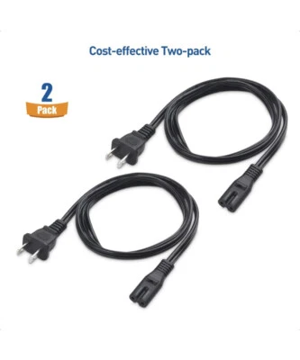 2-Pack 5ft 2-Prong Figure-8 Non-Polarized Power Cord Cable For TV+ ETC… - Image 1 of 4