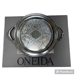 Vintage Oneida Silverplate Ridgewood Round Tray With Handles 14.5” - Picture 1 of 11