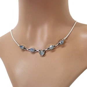 Mondstein Collier Silber 925 Kette Halskette Weiß blau schimmernd Cutstone ts - Bild 1 von 4