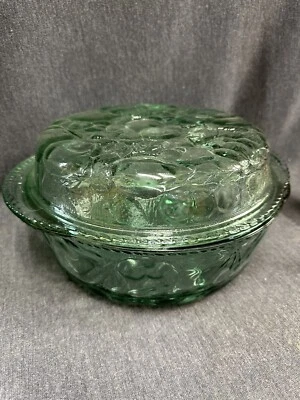 Vintage Libbey "Orchard Fruit" Embossed Glass Covered Casserole Dish EUC - Image 1 of 4
