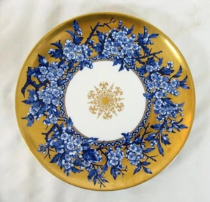 Rare Coalport Porcelain Aesthetic Movement Gold Blue Floral Blossom Plate 9" - Picture 1 of 7