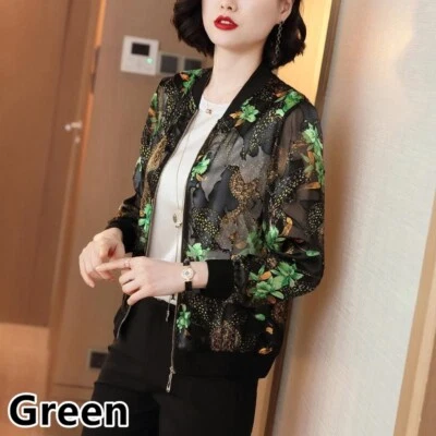 Шифон пальто укороченный цветочный куртка кардиган Bomber Blazer верхний тонкий ретро винтажный - Изображение 1 из 4