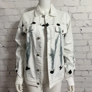 Blank Nyc Women’s Denim Jacket S White Paint Splatter Button Long Sleeve New - Picture 1 of 5