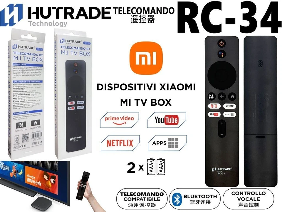 Telecomando Bluetooth Vocale Hutrade RC-34 per Xiaomi Mi TV Box mar - Immagine 1 di 1