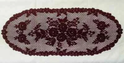 Heritage Lace Victorian Rose Table Runner Burgundy 14" x 35" Livingroom Bedroom - Image 1 of 4