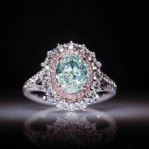 New pink crystal diamond ring female inlaid green topaz color jewelry - Picture 1 of 8