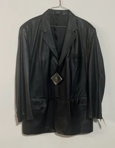 J. Ferrar Men’s 3 Button Black Leather Sport Jacket Blazer Large L - Picture 1 of 9