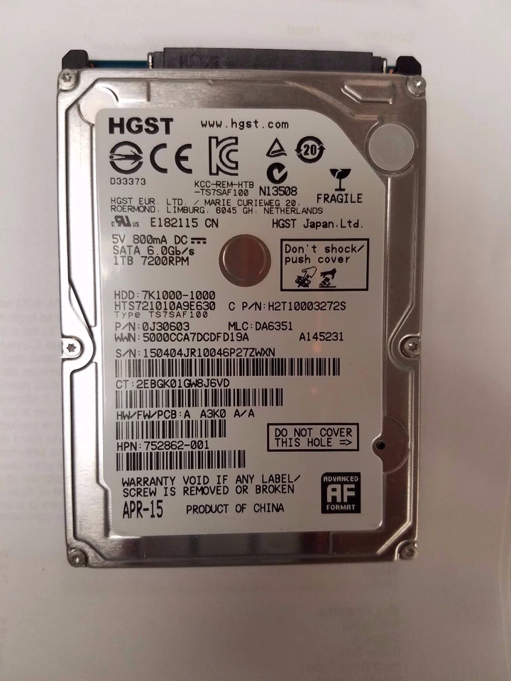 HP 752862-001 1TB 7.2K RPM SATA 9.5mm 2.5" Hard Drive - Image 1 of 1