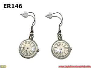 steampunk earrings watch clock cabochon hypoallergenic stainless steel #ER146 - Picture 1 of 5