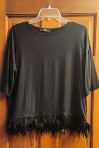 MissGuided Womens Black Top With Feather Trim Size 4 NWT - Picture 1 of 6