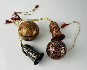 Hand Painted Indian Kashmiri Bell & Bauble Ornaments Hanging Decorations x4 - Picture 1 of 9