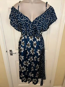 Ärmelloses Midi-Kleid M blau Blumen und Punkte Wickeloptik von Beatrice Italia - Bild 1 von 9