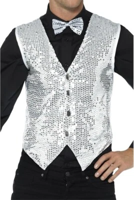 Smiffys Men's Sequin Waistcoat Fancy Dress Costume, Silver, S - Size 34-36 BNWT - Image 1 of 4