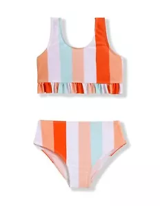 Girls Two Piece Swimsuit Ruffle Tankini Bathing Suit Bikini Swimwear Set Oran... - Picture 1 of 5
