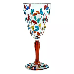 Murano Glass Wine Multi Orange Stem Hand Painted Height 19.3cm Venice Italy - Picture 1 of 5