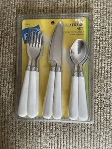 VTG EKCO 75002 12-pc Flatware Set-White Handles-Stainless Steel-Dishwasher Safe - Picture 1 of 2