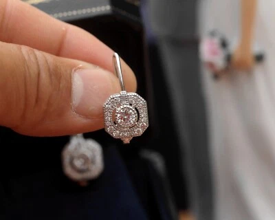 Ohrringe Klappbügel Silber Antik Kunst Deko Quadrat Cz Weiß Fein SC3 - Bild 1 von 4