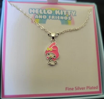 Colar ajustável folheado a prata 16 pol. berloque Hello Kitty & Friends My Melody novo na caixa - Imagem 1 de 4