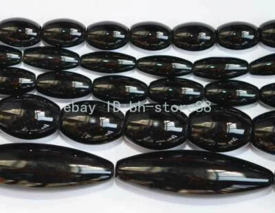 AAA Natural Onyx Black Agate Oval Olivary Smooth Gemstone Beads 15" Hand Jewelry - Image 1 of 2