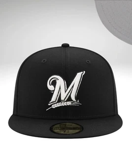 New Era 59FIFTY Milwaukee Brewers Fitted Hat MLB Authentic 5950 Cap B/W - Picture 1 of 2