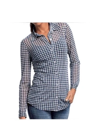 Camisa Cabi Mujer Ajustada Guinga Transparente Abotonada Azul Blanco Mediana Preppy Foto 1 de 4