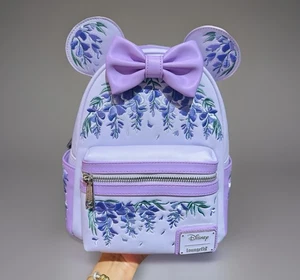 Neu mit Etikett Loungefly Disney Minnie Mouse Glyzinienohren Blumenduft Mini Rucksack! - Bild 1 von 7