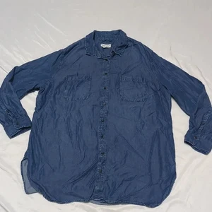 Ava & Viv Button Front Chambray Longsleeve Casual Comfort Classic Tunic Top 2X - Picture 1 of 9