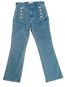 Derek Lam 10 Crosby Robertson Crop Flare Jeans High Waist Silver Buttons Sz 28 - Picture 1 of 12