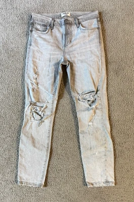 Pantalones de mezclilla para mujer Agolde gris algodón orgánico desgastado calce ajustado - talla 26/27 Foto 1 de 4