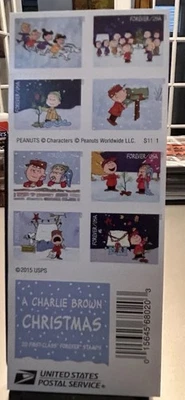 Book of 20 USPS Forever Stamps A Charlie Brown Xmas 2015 FV $15.60, Now $10 - Image 1 of 2