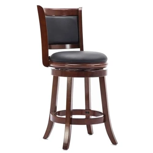 Augusta Swivel Bar Stool Black Cherry Faux Leather Counter Height Chair - Image 1 of 4