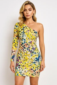 Bec and Bridge Dress AUS 6 US2 Mini Dahlia Asym Floral Off Shoulder One Sleeve - Picture 1 of 5