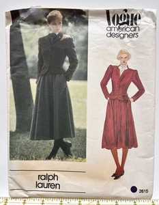 Vtg 1980s Vogue #2615 Pattern RALPH LAUREN Equestrian Jacket & Skirt Sz 10 UC FF - Picture 1 of 7
