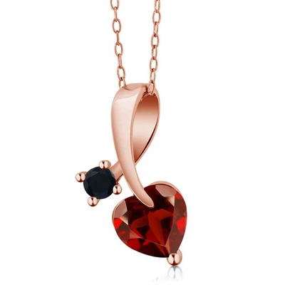 18K Rose Gold Plated Silver Garnet and Onyx Pendant Necklace For Women (1.40 - Изображение 1 из 3