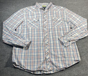 American Rag Shirt Mens 2XL White Blue Red Plaid Western Slim Fit Pearl Snap - Picture 1 of 18