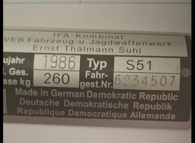 S51 Nameplate Simson like Original Stamped born, Notch. incl. all Type Variants - Image 1 of 4