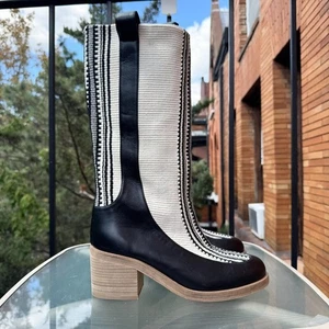 Neu Free People Amambaih Julia Stoffstiefel mit Absatz weiß schwarz Damen 8/EUR 38 - Bild 1 von 15