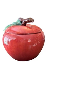 Jay Imports Brand Red Apple Leaves Kitchen Canister Cookie Jar w/Lid 8.5" - Picture 1 of 8