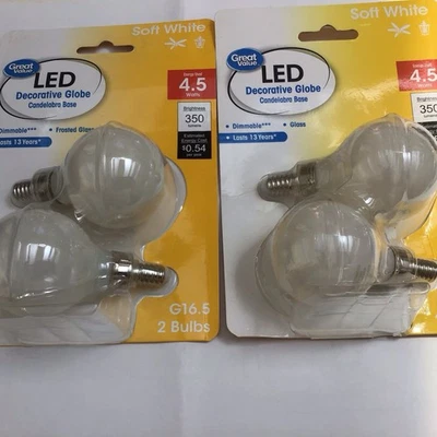 2 -2 Pack Great Value G16.5 Soft White Dimmable LED Decorative Globe Bulb Frost - Image 1 of 3