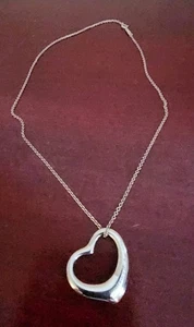 TIFFANY & CO ELSA PERETTI 925 STERLING SILVER OPEN HEART PENDANT NECKLACE. 17.5" - Picture 1 of 13