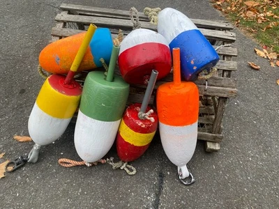 Lote de 7 boyas trampa langosta Maine vintage Foto 1 de 3